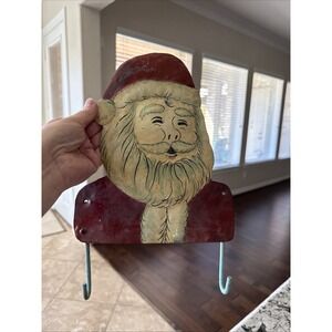Vintage Painted Metal Santa Head Folk Art Yard Art